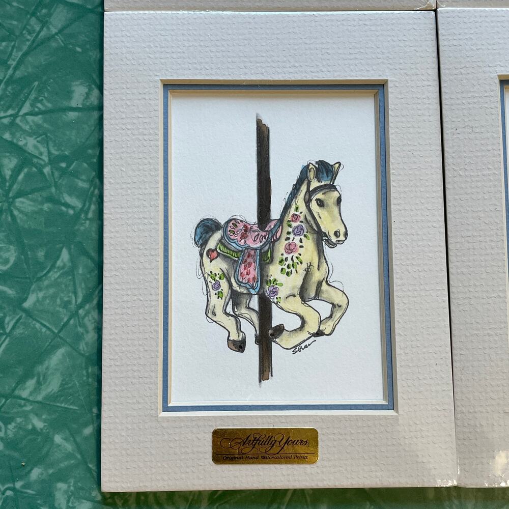 Yellow Carousel Horse 5x7 Matted Print Hand Watercolor, Signed Shar Coulson - Picture 5 of 8